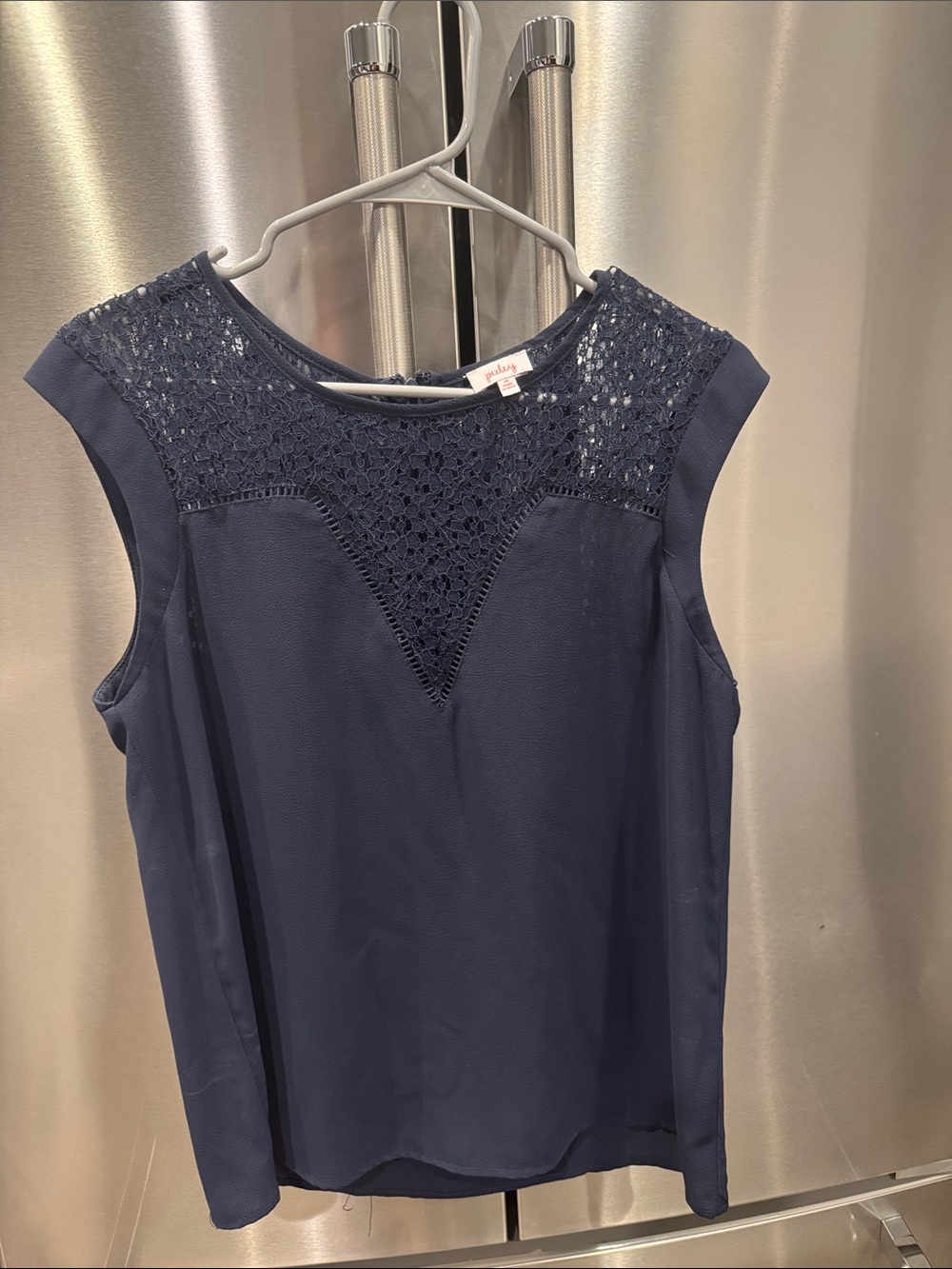 Pixley Navy Sleeveless Top with Crochet Yoke